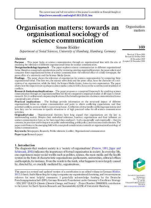 (PDF) Organisation matters: towards an organisational sociology of ...