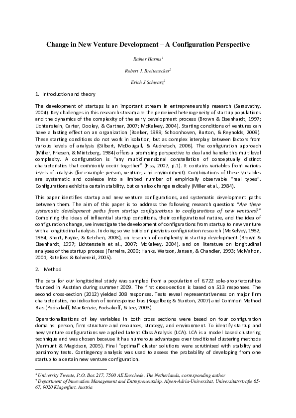 (PDF) Change in new venture development: a configuration perspective