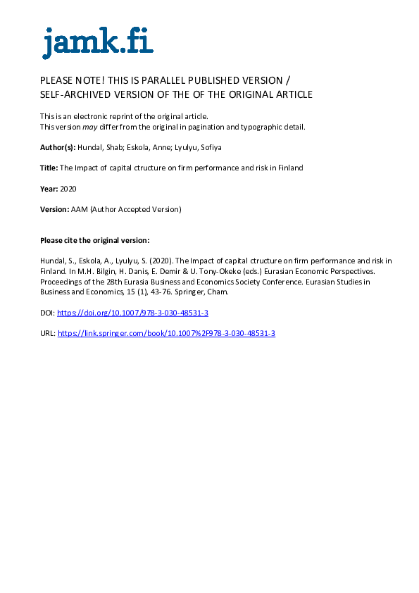 (PDF) The Impact of Capital Structure on Firm Performance and Risk in ...
