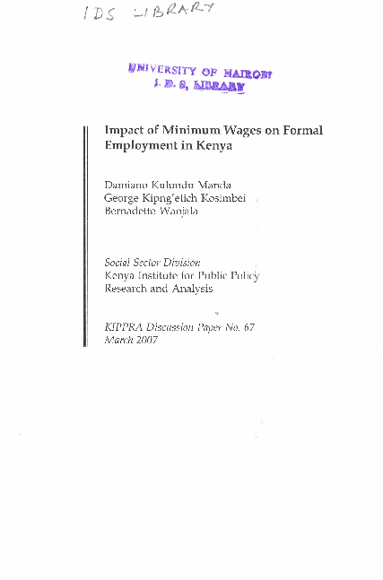 (PDF) Impact of Minimum Wages on Formal Employment in Kenya