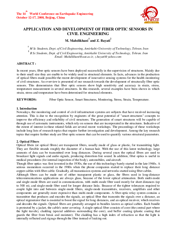 (PDF) Application and Development of Fiber Optic Sensors in Civil ...