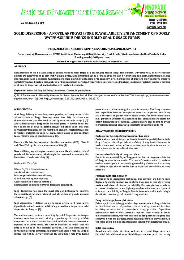 (PDF) Solid Dispersion - a Novel Approach for Bioavailability ...