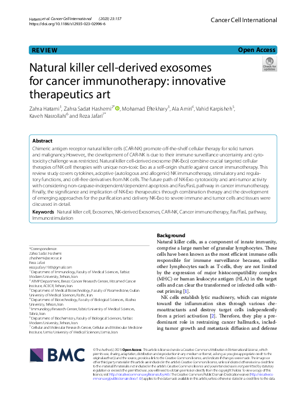 (PDF) Natural killer cell-derived exosomes for cancer immunotherapy ...