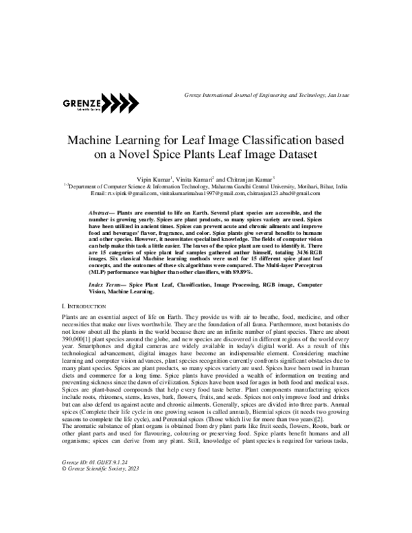 (PDF) Machine Learning for Leaf Image Classification based on a Novel ...