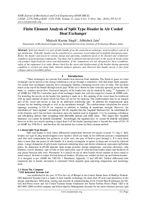 (PDF) Finite Element Analysis of Split Type Header in Air Cooled Heat ...
