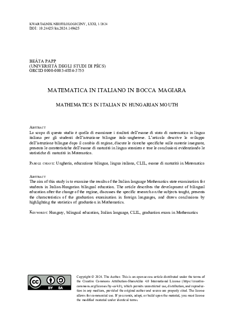 (PDF) MATEMATICA IN ITALIANO IN BOCCA MAGIARA MATHEMATICS IN ITALIAN IN ...