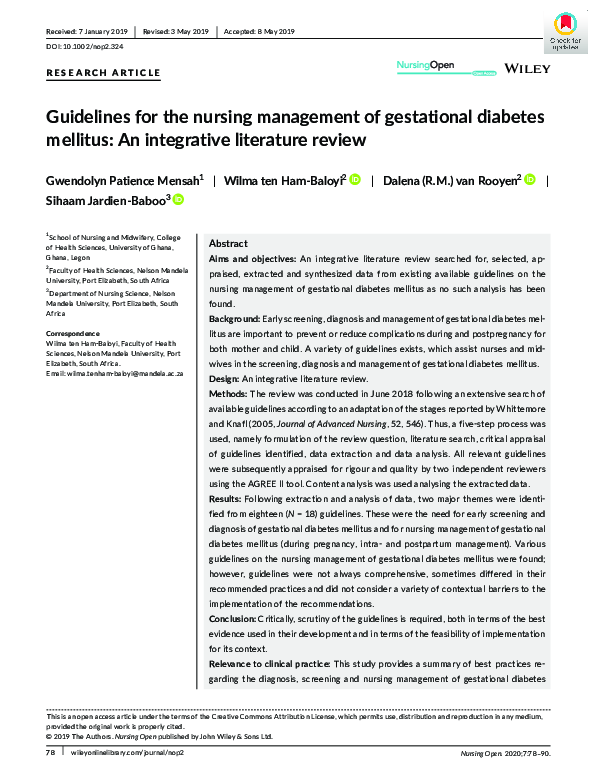 (PDF) Guidelines for the nursing management of gestational diabetes ...