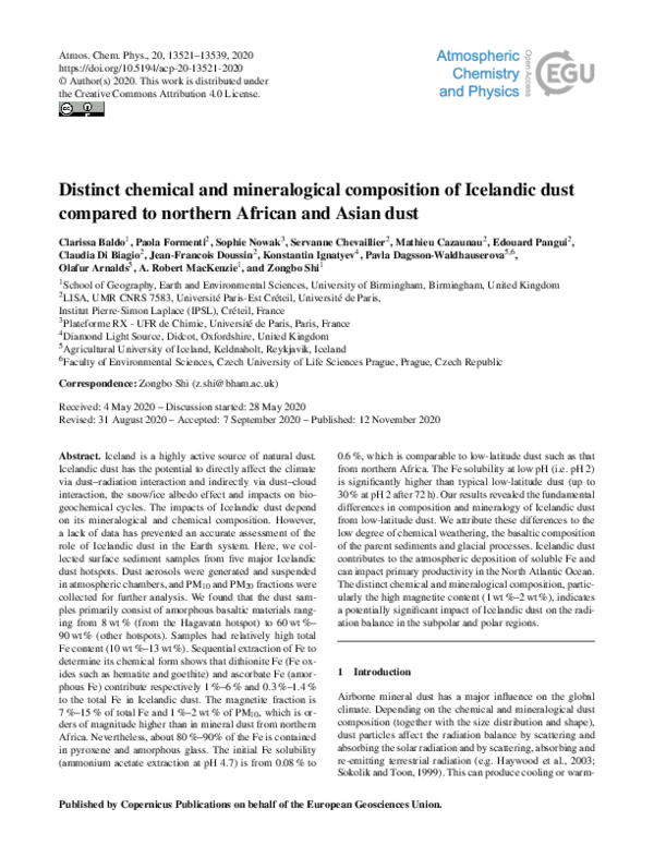 (PDF) Distinct chemical and mineralogical composition of Icelandic dust ...