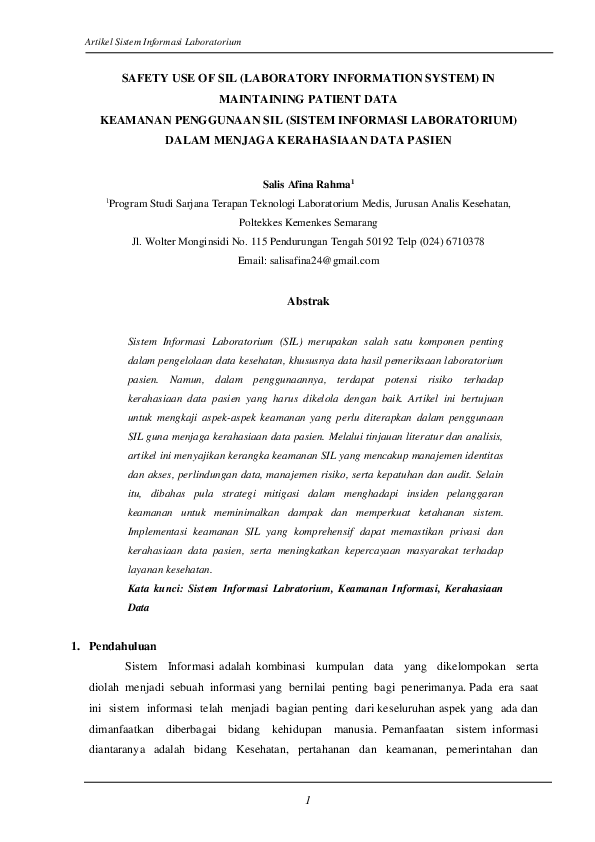 (PDF) SAFETY USE OF SIL (LABORATORY INFORMATION SYSTEM) IN MAINTAINING ...