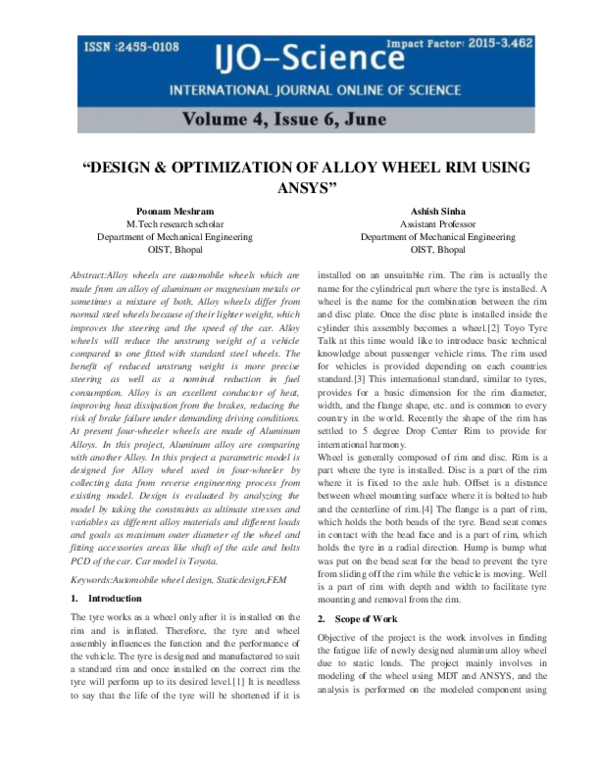 (PDF) “Design Optimization of Alloy Wheel Rim Using Ansys”