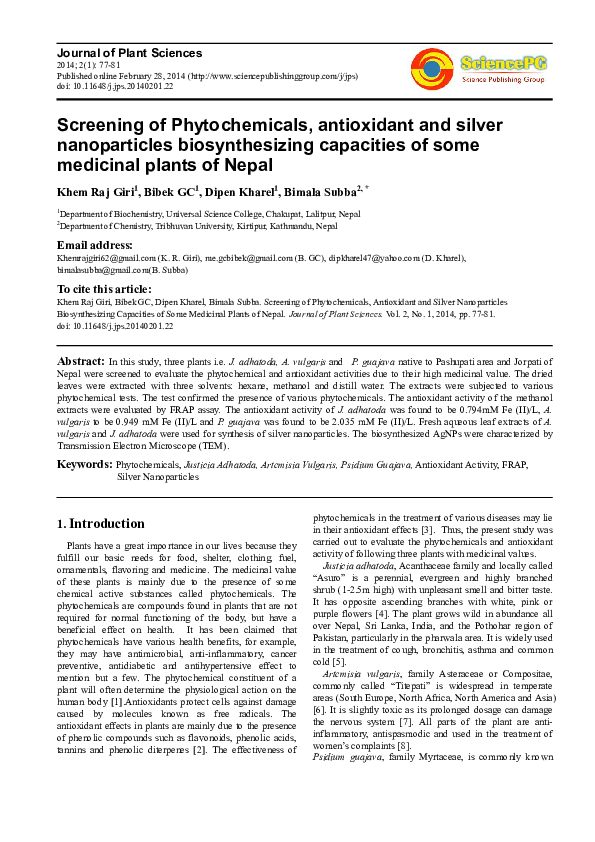 (PDF) Phytochemical Screening and Antioxidant Capacities of Some ...