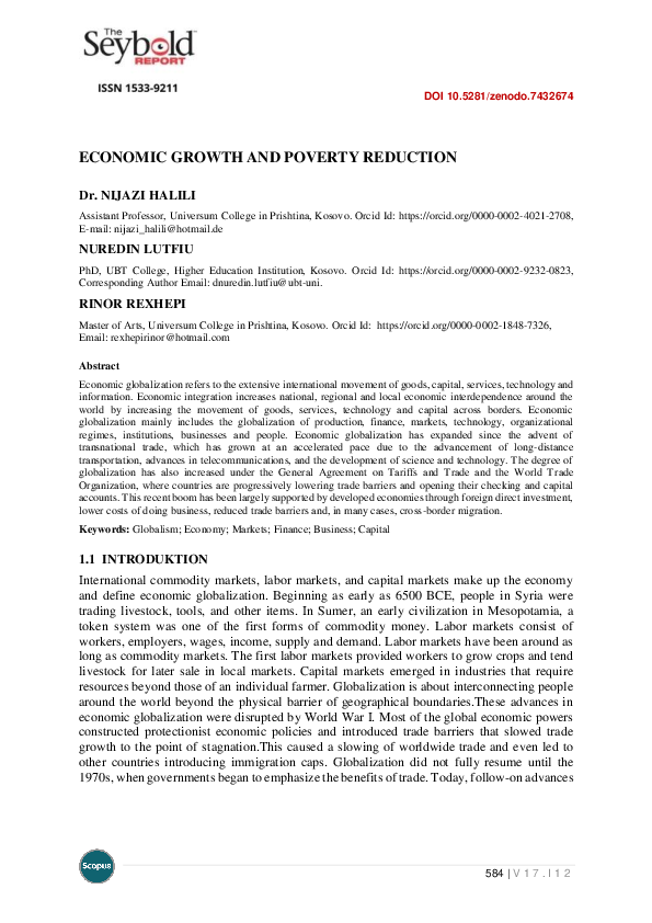 (PDF) Economic Growth and Poverty Reduction