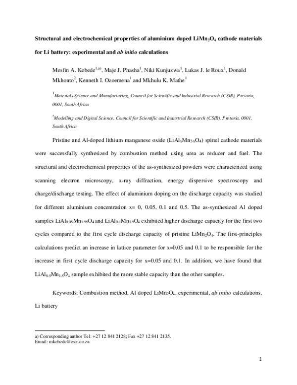 (PDF) Structural and electrochemical properties of aluminium doped ...