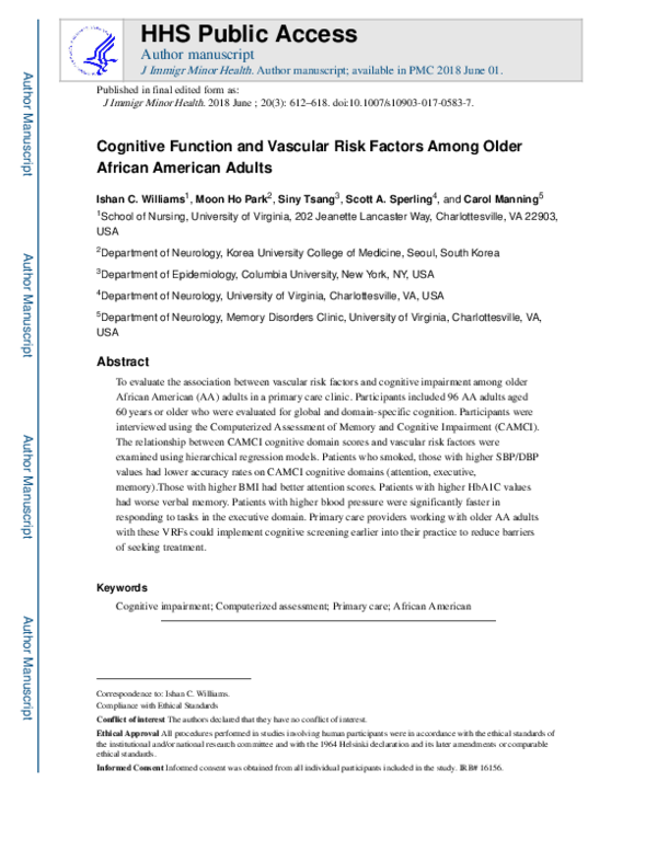(PDF) Cognitive Function and Vascular Risk Factors Among Older African ...