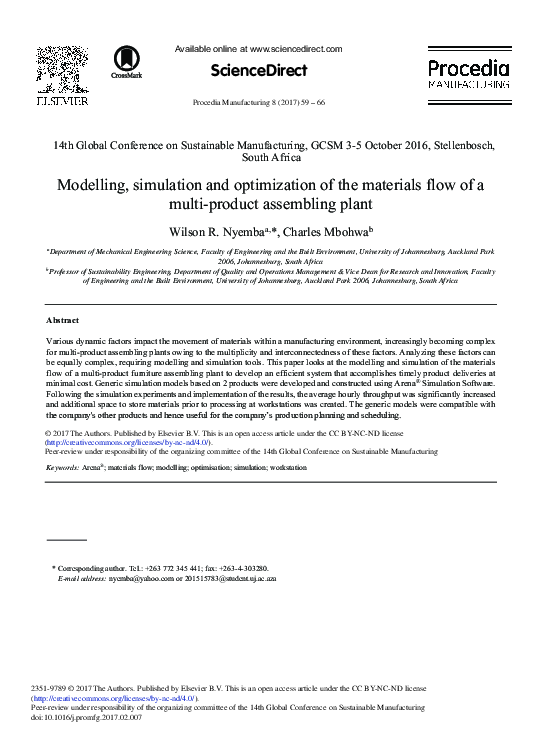 (PDF) Modelling, Simulation and Optimization of the Materials Flow of a ...