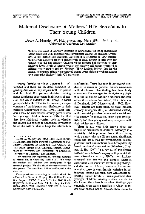 (PDF) Maternal disclosure of mothers' HIV serostatus to their young ...