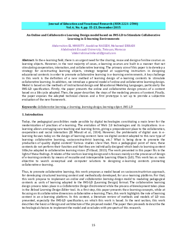 (PDF) Online and Collaborative Learning Design model based on IMS-LD to ...