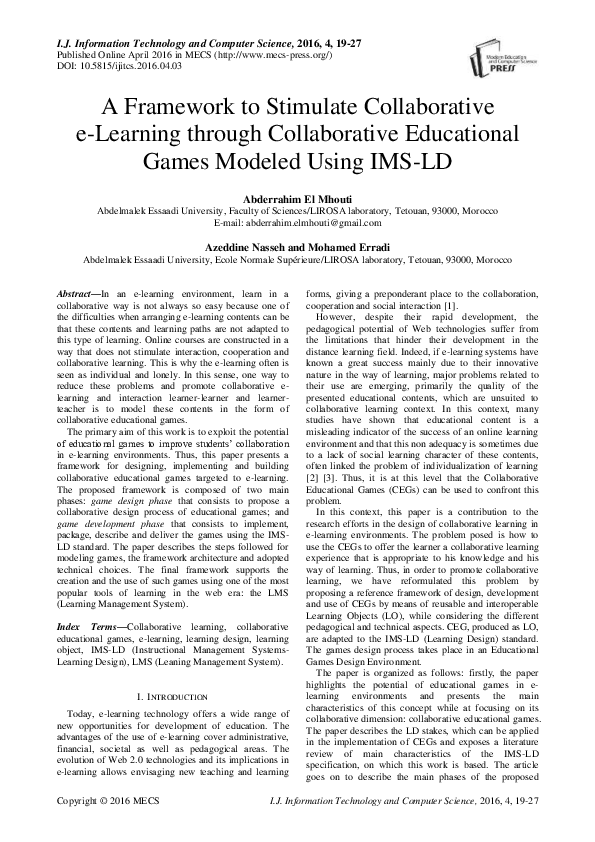 (PDF) A Framework to Stimulate Collaborative e-Learning through ...