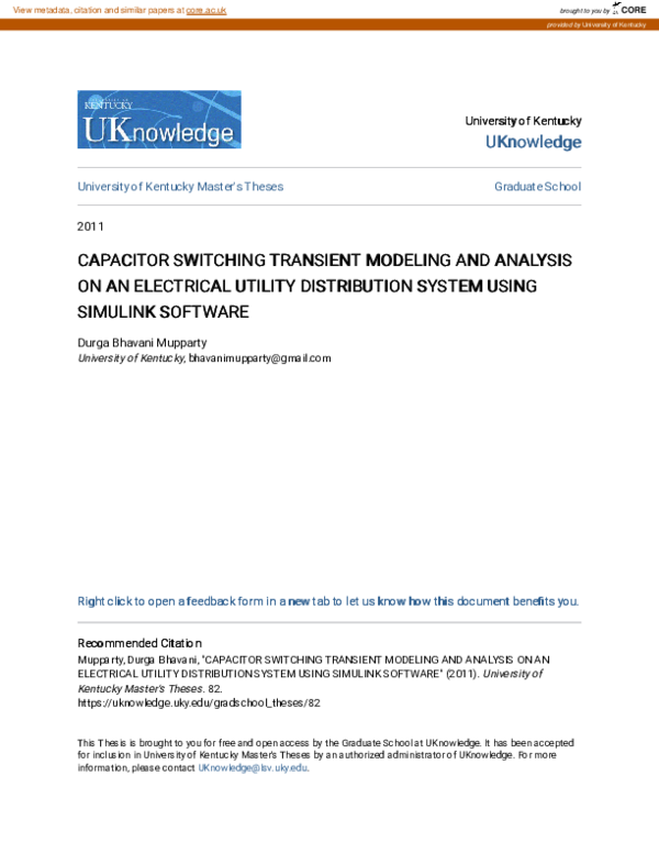 (PDF) Capacitor Switching Transient Modeling and Analysis on an ...