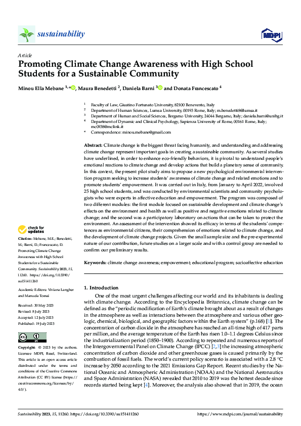 (PDF) Promoting Climate Change Awareness with High School Students for ...