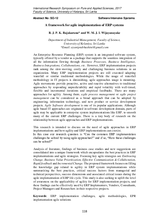 (PDF) A framework for agile implementation of ERP systems