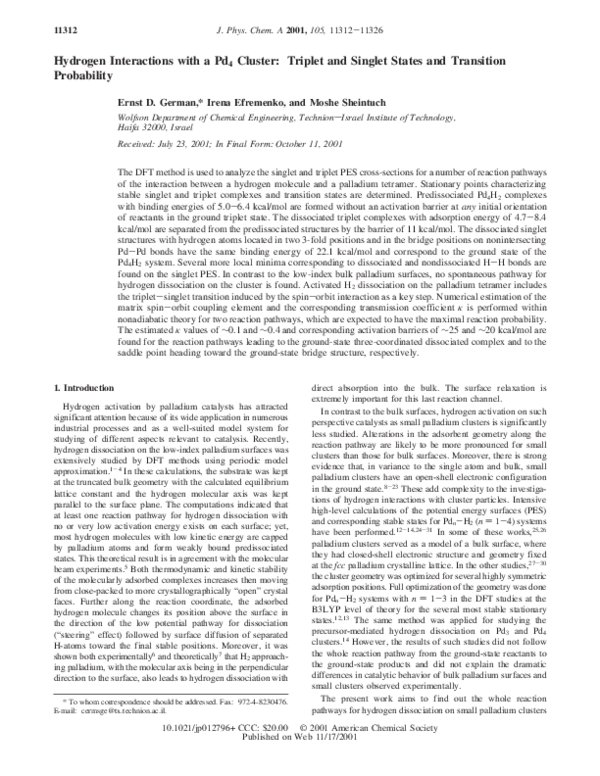 (PDF) Hydrogen Interactions with a Pd4 Cluster: Triplet and Singlet ...