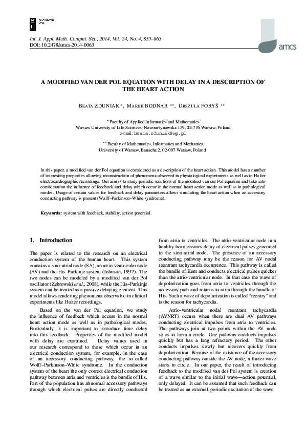 (PDF) A modified van der Pol equation with delay in a description of ...