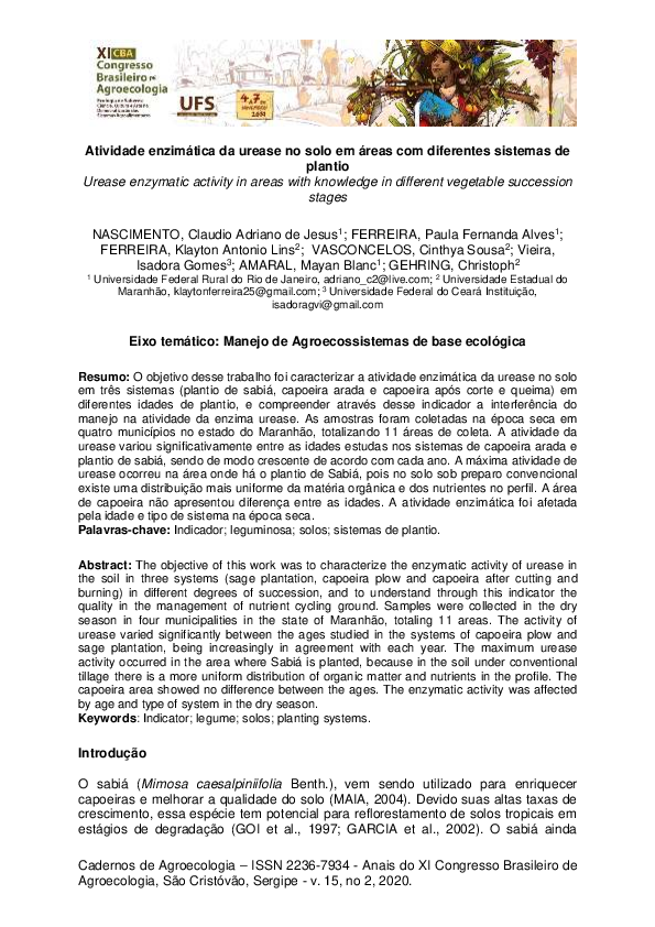 (PDF) Atividade enzimática da urease em áreas com sabiá em diferentes ...
