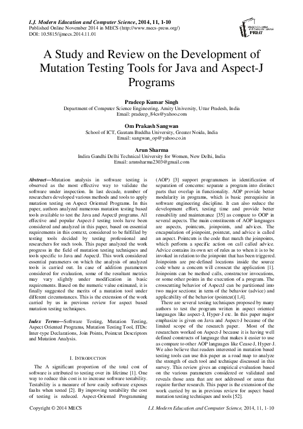 (PDF) A Study and Review on the Development of Mutation Testing Tools ...