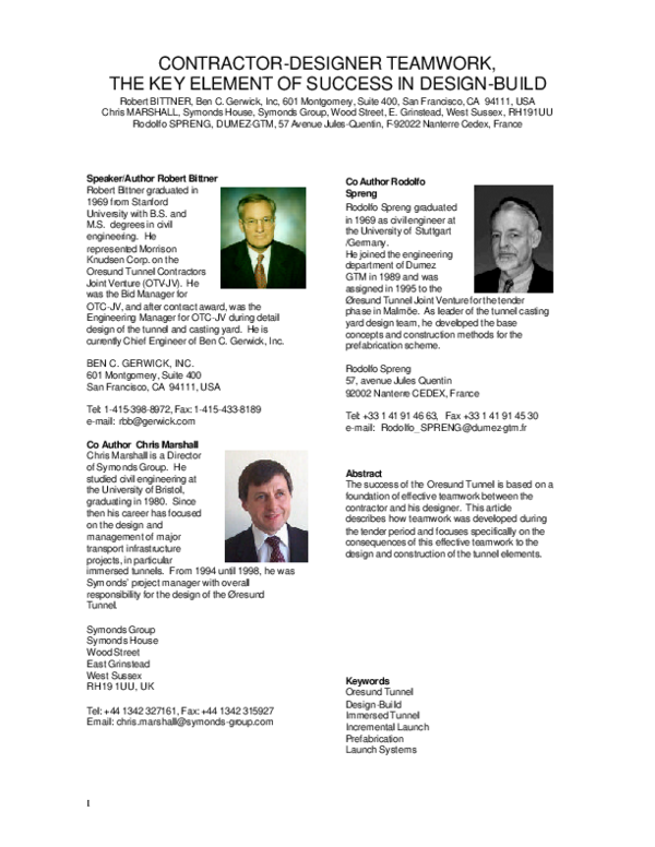 (PDF) Contractor-designer teamwork, the key element of success in ...