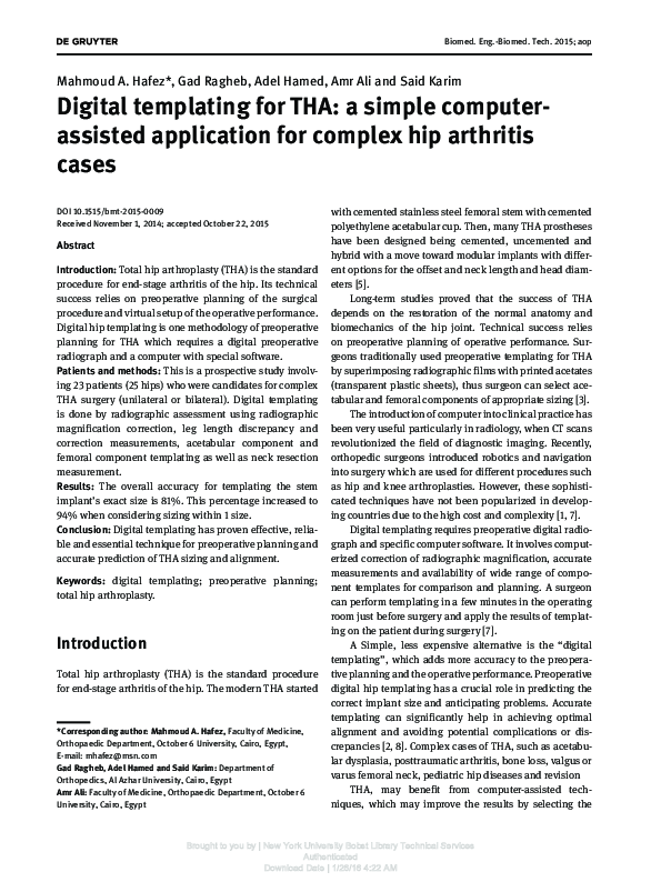 (PDF) Digital templating for THA: a simple computer-assisted ...