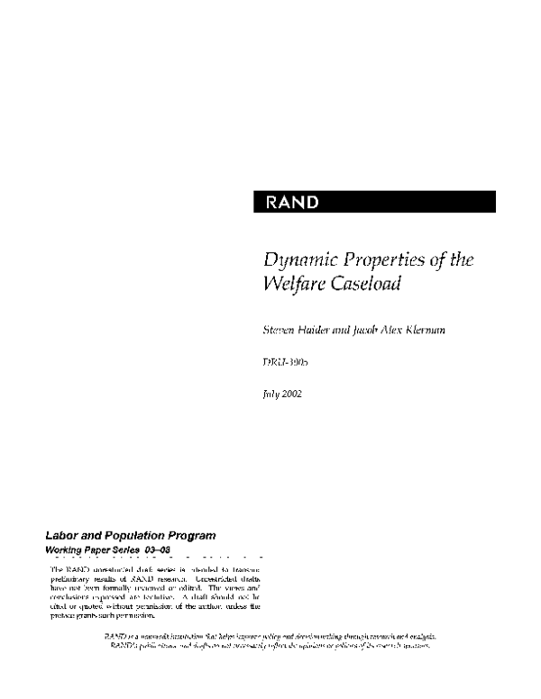 (PDF) Dynamic Properties of the Welfare Caseload