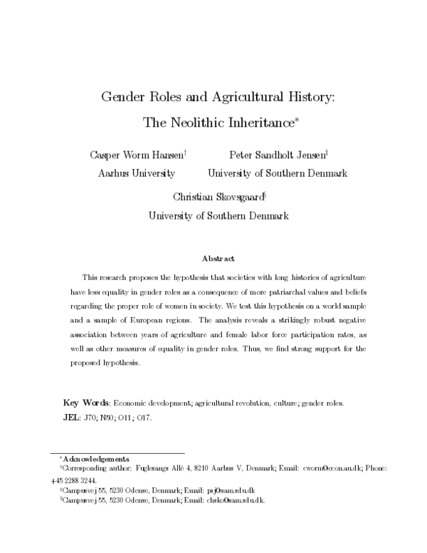 (PDF) Gender Roles and Agricultural History: The Neolithic Inheritance