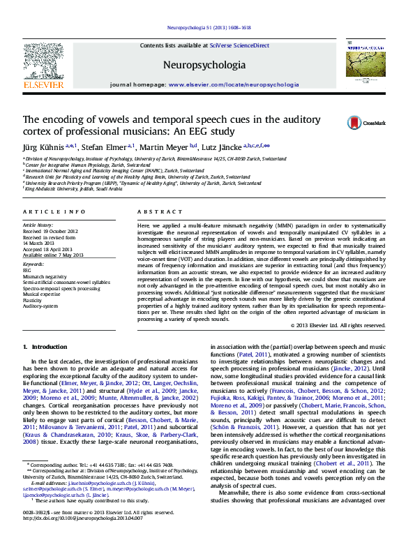 (PDF) The encoding of vowels and temporal speech cues in the auditory ...