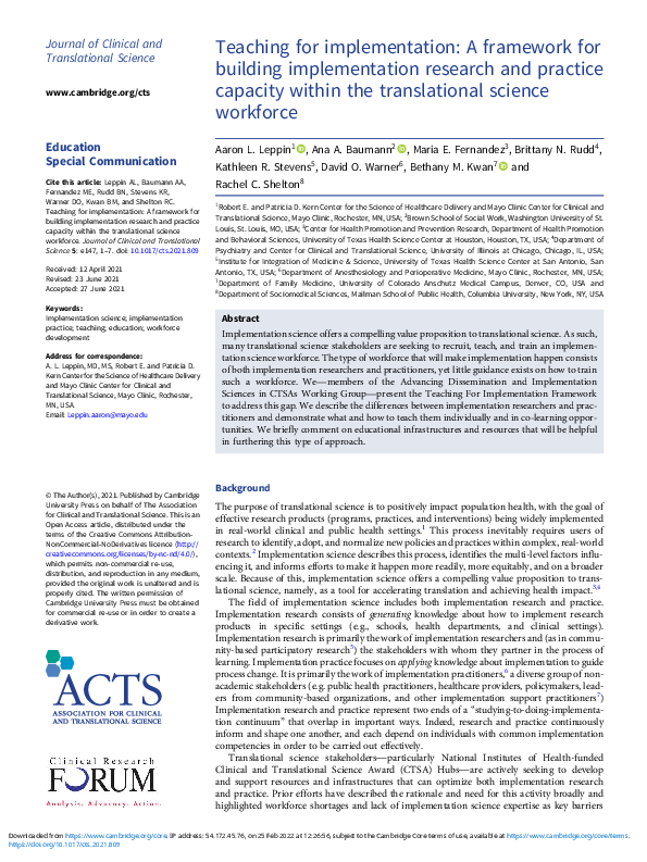 (PDF) Teaching for implementation: A framework for building ...