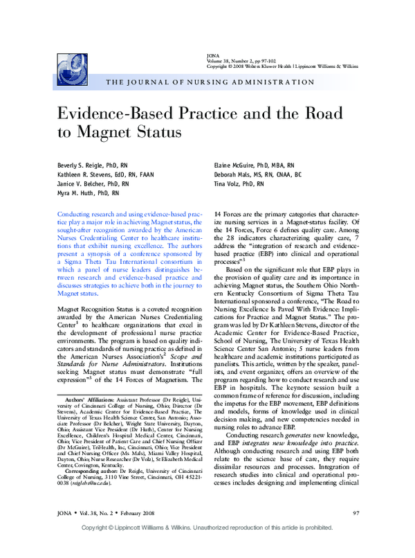 (PDF) Evidence-Based Practice and the Road to Magnet Status