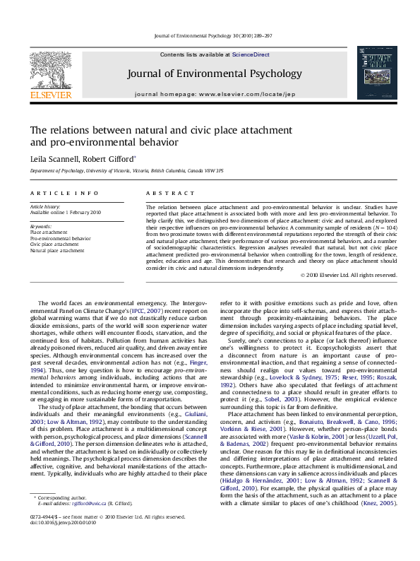 (PDF) The relations between natural and civic place attachment and pro ...