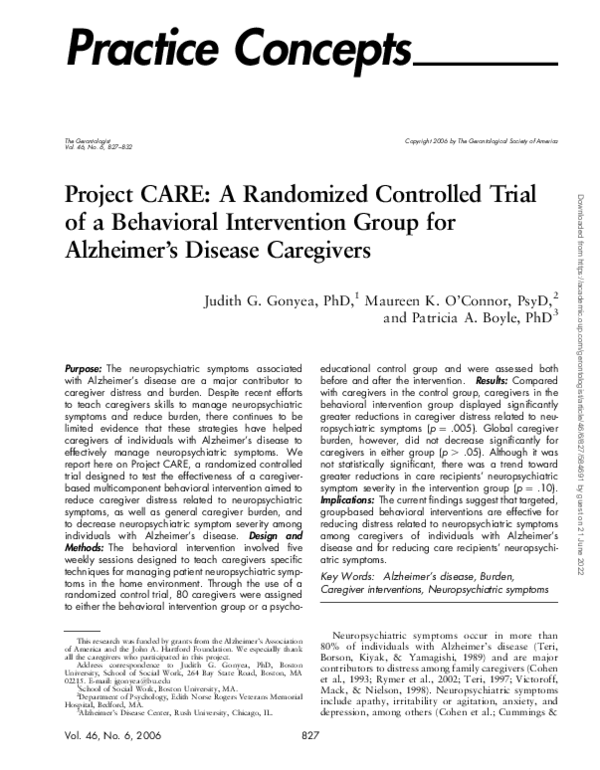 (PDF) Project CARE: A Randomized Controlled Trial of a Behavioral ...
