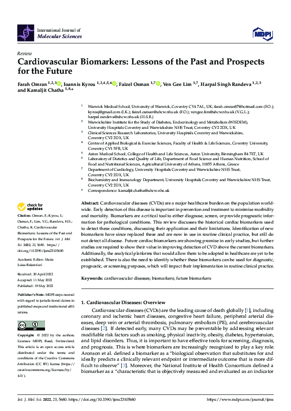 (PDF) Cardiovascular Biomarkers: Past Insights and Future Prospects