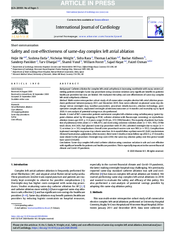 (PDF) Safety and cost-effectiveness of same-day complex left atrial ...