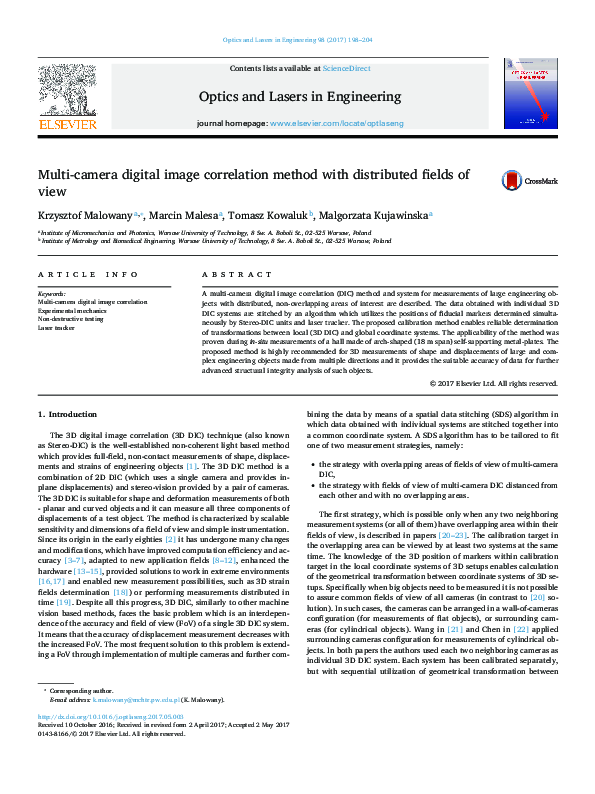 (PDF) Multi-camera digital image correlation method with distributed ...