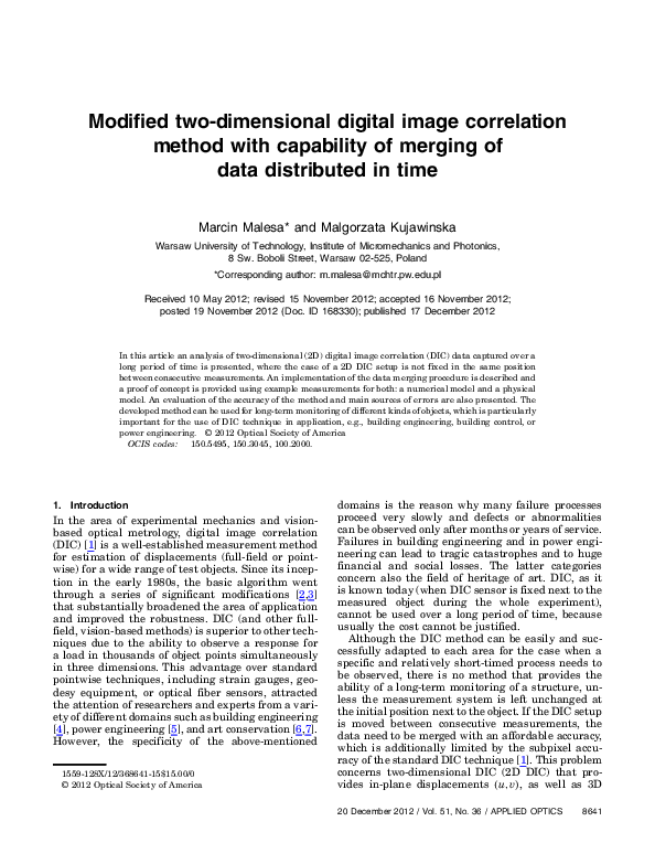 (PDF) Modified two-dimensional digital image correlation method with ...