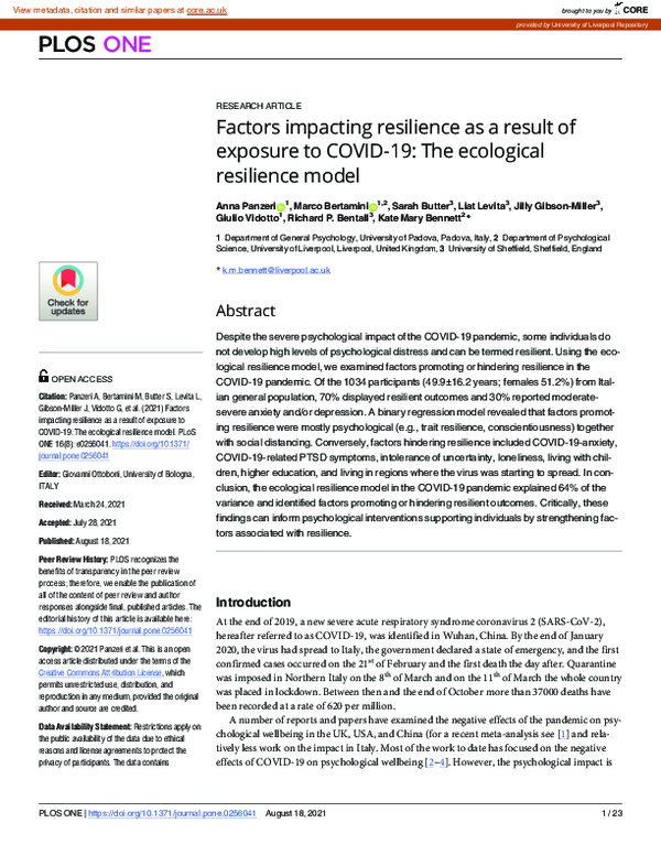(PDF) Factors impacting resilience as a result of exposure to COVID-19 ...