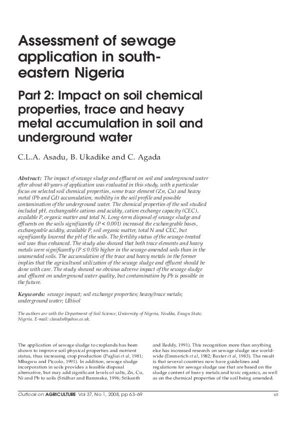 (PDF) Assessment of Sewage Application in Southeastern Nigeria