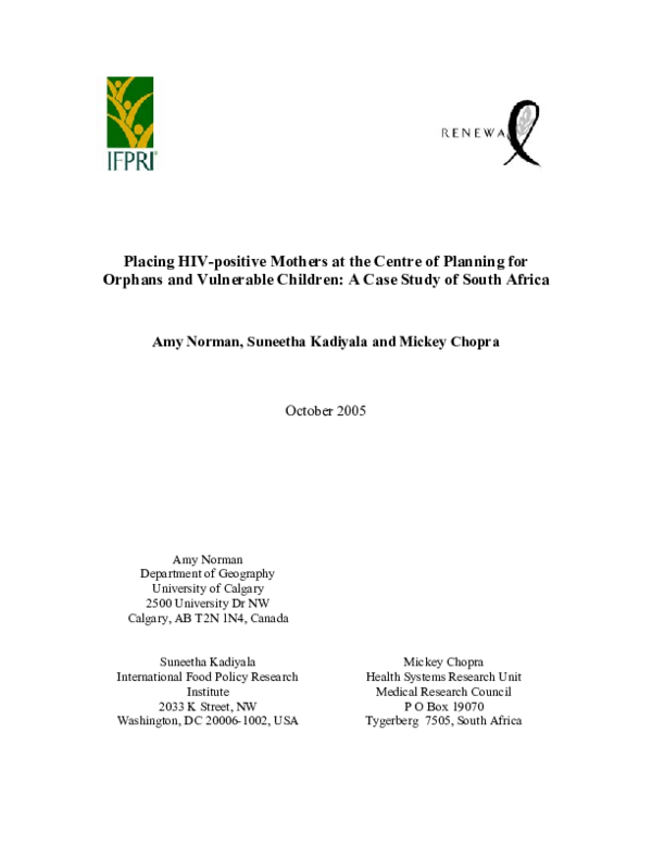 (PDF) Placing HIVPositive Mothers at the Centre of Planning for