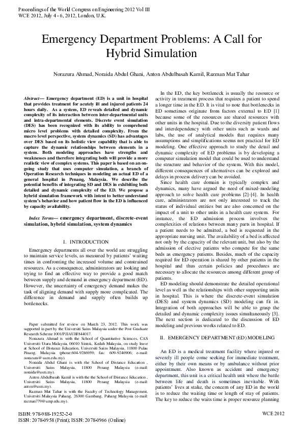(PDF) Emergency Department Problems: A Call for Hybrid Simulation