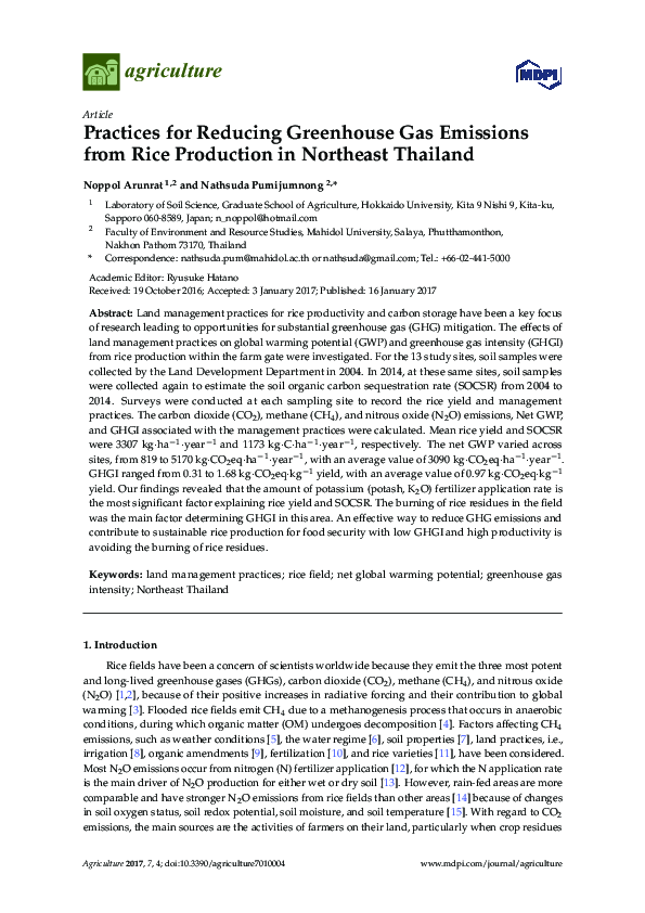 (PDF) Practices for Reducing Greenhouse Gas Emissions from Rice ...