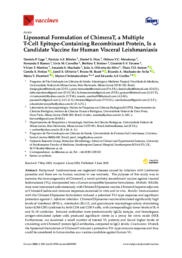(PDF) Liposomal Formulation of ChimeraT, a Multiple T-Cell Epitope ...
