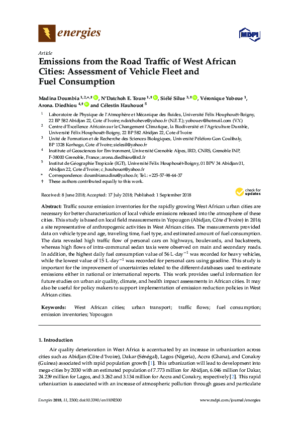 (PDF) Emissions from the Road Traffic of West African Cities ...