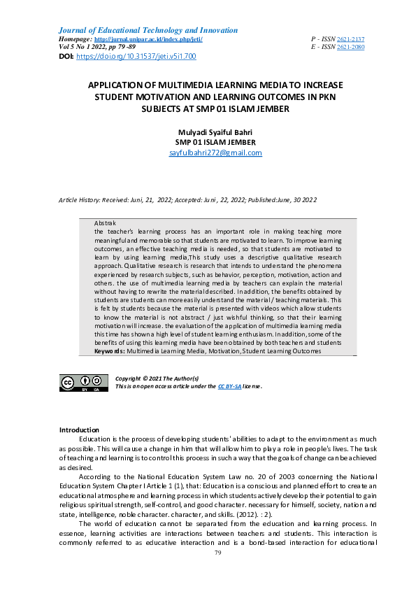 (PDF) Application of Multimedia Learning Media to Increase Student ...